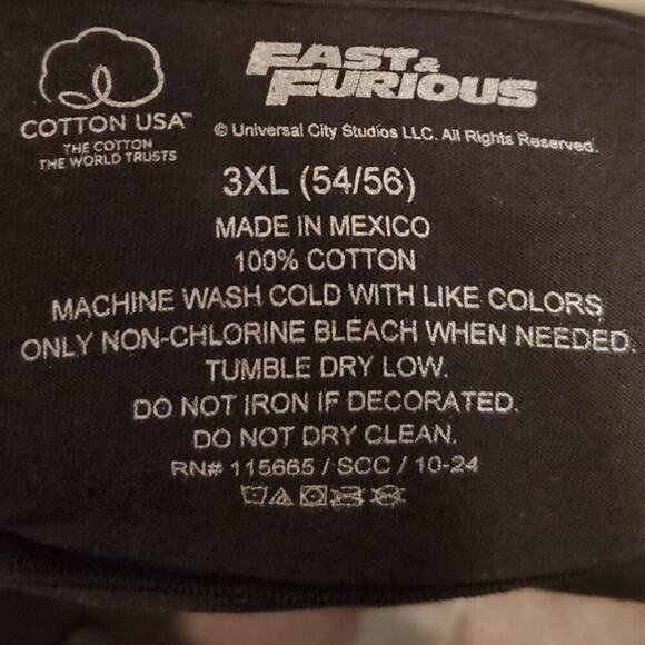 Universal City Studios Fast & Furious Black Graphic T-Shirt Men's 3XL Unisex NWT - Picture 5 of 6